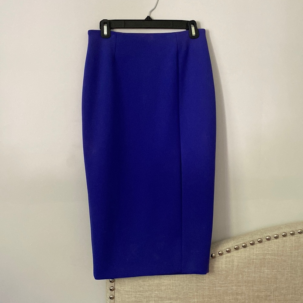 Blue pencil skirt with slit